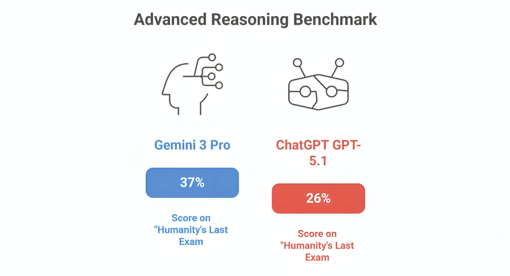 Gemini 3 Pro Vs Chatgpt GPT - 5.1 Score on Humanity's Last exam