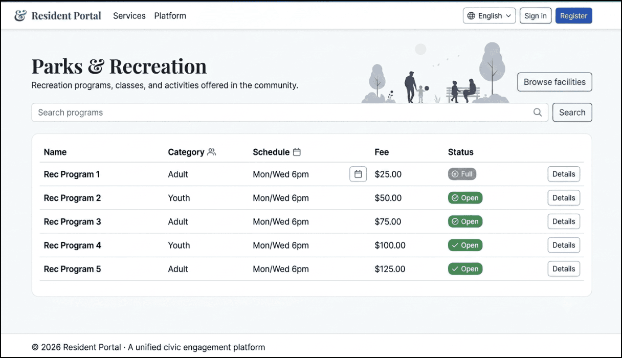 Parks & Facility Reservations Parks & Facility Reservations